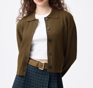 GU Milano Ribbed Polo Cardigan in Brown